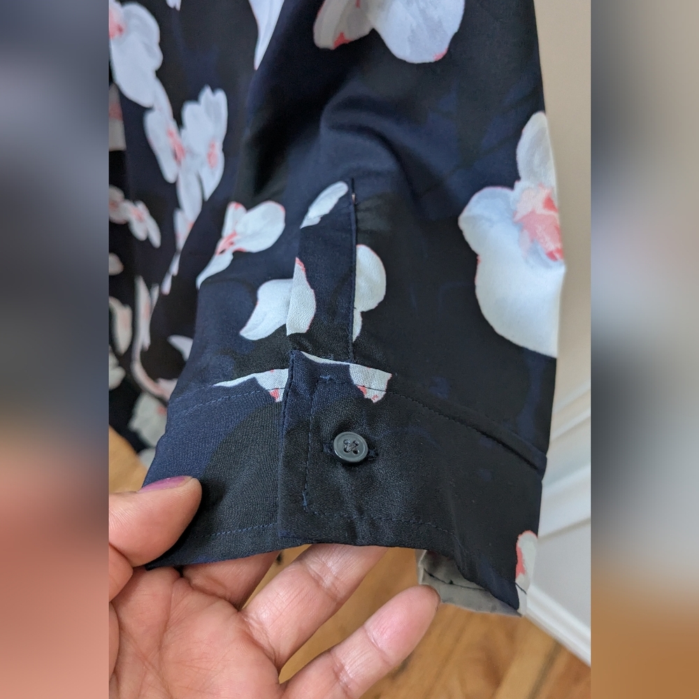 Banana Republic Blue Floral Polo Collar Midi Dress Size M - Picture 4 of 11